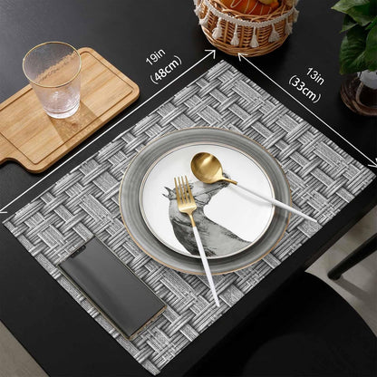 Woven Basket Placemats Set of 6 Rustic Minimalist Slate Gray Textured Weave Lattice 13X19 Inch Washable Non Slip Linen Table Mats, Placemats for Dining Table Party Kitchen Decor9