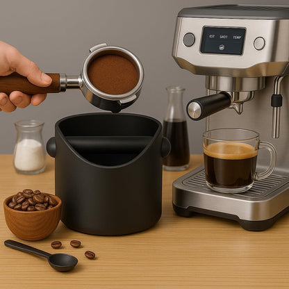 Coffee Knock Box, 4.6 In, Barista Style Espresso Grounds Knock Box, Removable Plastic Knock Rod, Non-Slip Base, Espresso Maker Accessory (Black)6