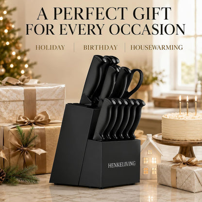 14-Piece Black Kitchen Knife Block Set with Built-In Sharpener8