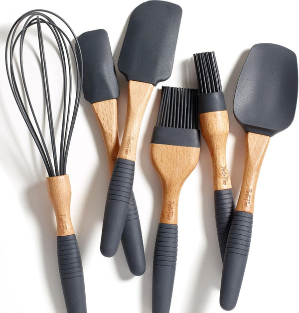 Portofino Baking Utensils Set 6 Pieces, Baking Essentials, Set of 3 Spatulas, 2 Pastry Brushes, 1 Whisk, Baking Tools, Spatulas Silicone Heat Resistant, Silicone Cooking Utensils, Kitchen Gifts, Grey1