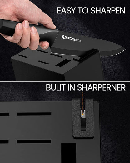 15 Pieces Kitchen Knife Block Set with Sharpener, Black | Built-In Sharpener Block, Dishwasher Safe, German Stainless Steel, Ergonomic Handle, Kitchen Weddings Birthdays Gift4