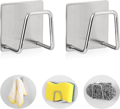 2-Pack Stainless Steel Sponge Holder for Kitchen Sink - Rustproof Brushed SUS304 Sponge Caddy Organizer, Wall/Surface Mount, Drainage Design, Clutter-Free Storage1
