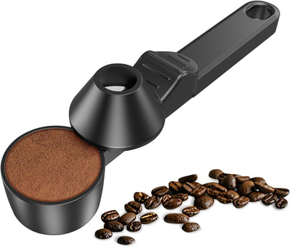 Coffee Scoop & Funnel for Reusable K Cup Refillable Coffee Pods, Coffee Measuring Spoon 2 Tablespoon Capacity, Scoop with Funnel for Ground Coffee, Protein Powder, Tea (Black, 1 Pack)1