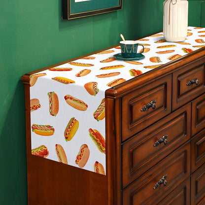 Hot Dog Table Runner Hot Dog Day Birthday Party Decoration Fast Food Sausage Dining Room Home Kitchen Table Decor (13" X 90")5