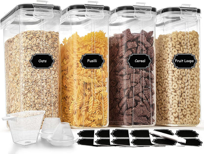 Cereal Containers Storage Set (4L / 135.2Oz), 4PCS Airtight Food Storage Containers with Lids, Cereal Dispensers for Kitchen Pantry Organization and Storage with Pour Spout, 20 Labels, Marker1
