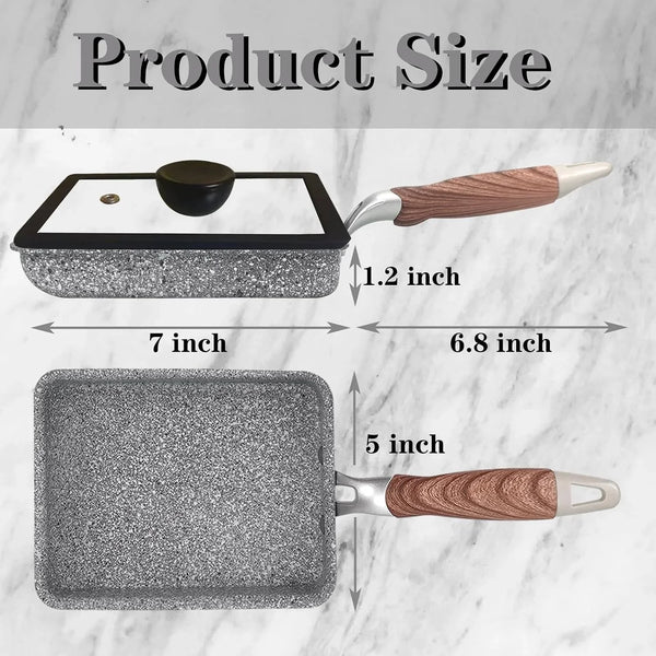 9Pcs Tamagoyaki Pan Set, Japanese Omelette Pan Nonstick with Lid, Square Japanese Egg Skillet Rectangle 7"X5" Grey4
