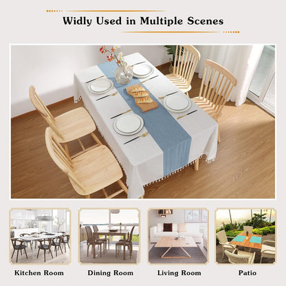Tablecloths for Rectangle Tables,Cotton Linen Table Cloth Waterproof Tablecloth Wrinkle Free Farmhouse Dining Tables Cover,Soft Fabric Table Cloths with Tassels, Blue,55" X 70",4-6 Seats5