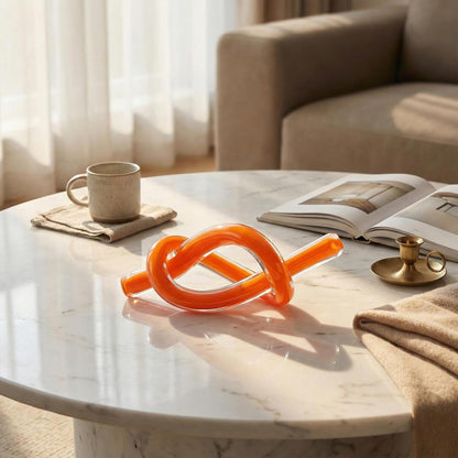 Orange Abstract Glass Knot Sculpture, Hand Blown Glass Decor for Coffee Table TV Cabinet, Shelf or Mantel Accent, Modern Knot Art for Coastal Living Room Tabletop Knick Knacks3