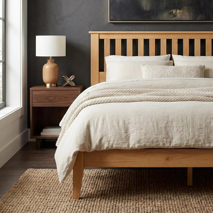 Wood Platform Bed – Pine, Queen, Bed & Mission-Style Headboard8