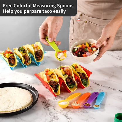 Taco Holder Stand Set of 6, Taco Shell Holders for 3 Tacos, Taco Rack Tray |  Taco Stands for Soft/Hard Shells, Colorful Large Taco Rack Plates Set of 4/6/12, Microwave & Dishwasher Safe6