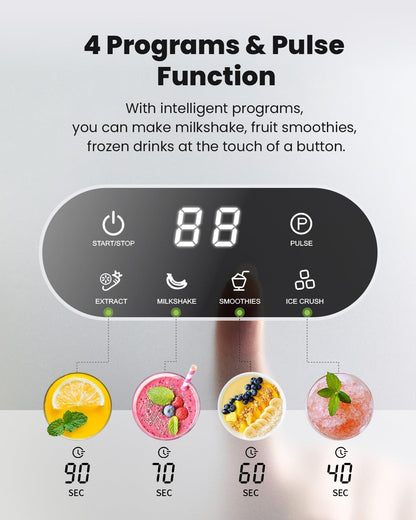 Smoothie Blender for Kitchen,1200W Glass Blender with 5 Smart Programs | Professional Blender with 52Oz Jar & 24Oz To-Go Cup, 6-Leaf Blade for Ice Cubes, Frozen Fruits, and Shakes, Self-Clean, Black4