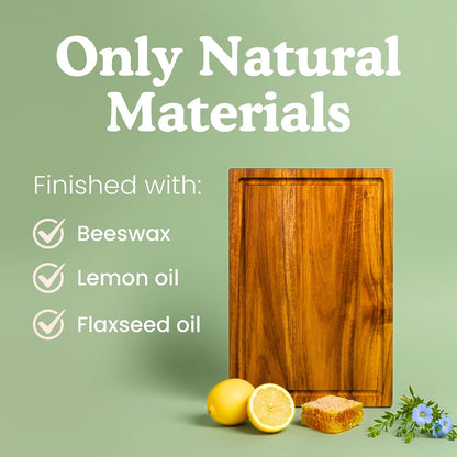 Non-Toxic Acacia Wood Cutting Board, Mineral Oil & Plastic Free, 16X11 in | Petroleum & BPA Free. Fsc-Certified Wood. Knife-Friendly Surface. Beeswax, Flaxseed & Lemon Oil Finish.3