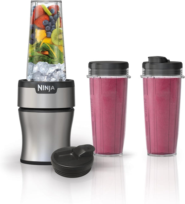 Ninja Nutri-Plus Personal Blender, 900PW, (3) 20Oz Cups, Silver, BN301 | 900-Peak-Watt Push-To-Blend Motor for Smoothies & Sauces. (3) 20-Oz Cups, 2 Spout Lids & Storage Lid. Dishwasher Safe.1
