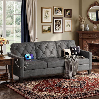 83" Mid Century Modern 3 Seater Couch, Dark Grey Sofa, Tufted (Dark Grey)9