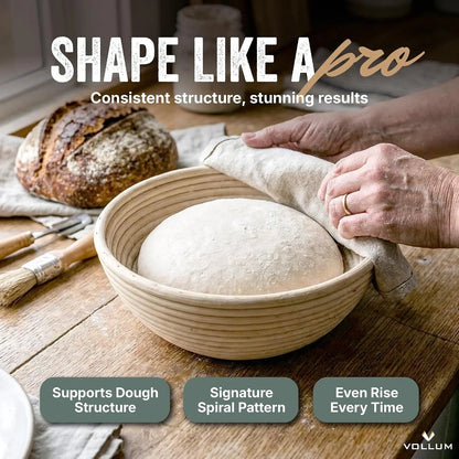 Banneton Bread Proofing Basket with Liner, round 8.5" | Handmade Rattan Brotform for Sourdough Proofing; Included Linen Liner Prevents Sticking. a Thoughtful Gift for Home Bakers.5
