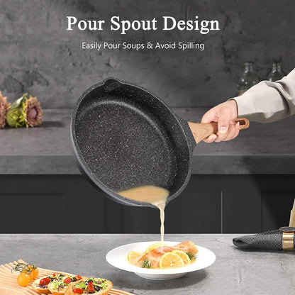 Non Stick Frying Pan Set -  Granite Skillet Set with 100% PFOA & PTFE Free, Induction Egg Omelette Pans for Cooking Pan Set, Cookware Set Nonstick Pots and Pans Set Gift for Women4