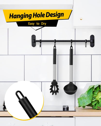 Silicone Pasta Fork and Soup Ladle Spoon Set, 2 Pack, Black6