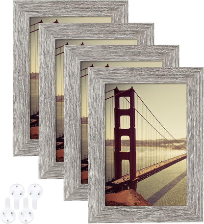 4X6 Picture Frame Rustic Grey Wood Pattern Set of 4,Display Photos 3.5X5 with Mat or 4X6 without Mat, Horizontal and Vertical Formats for Wall and Table Mounting1