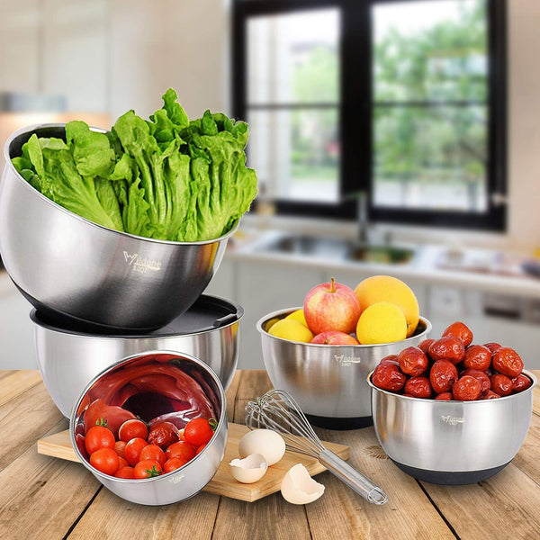 Mixing Bowls with Airtight Lids Set, 5PCS Stainless Steel Nesting Bowls for Kitchen, with Grater Attachments & Non-Slip Bottoms, Size 5, 3, 2, 1.5, 0.63 QT, Great for Mixing & Serving6