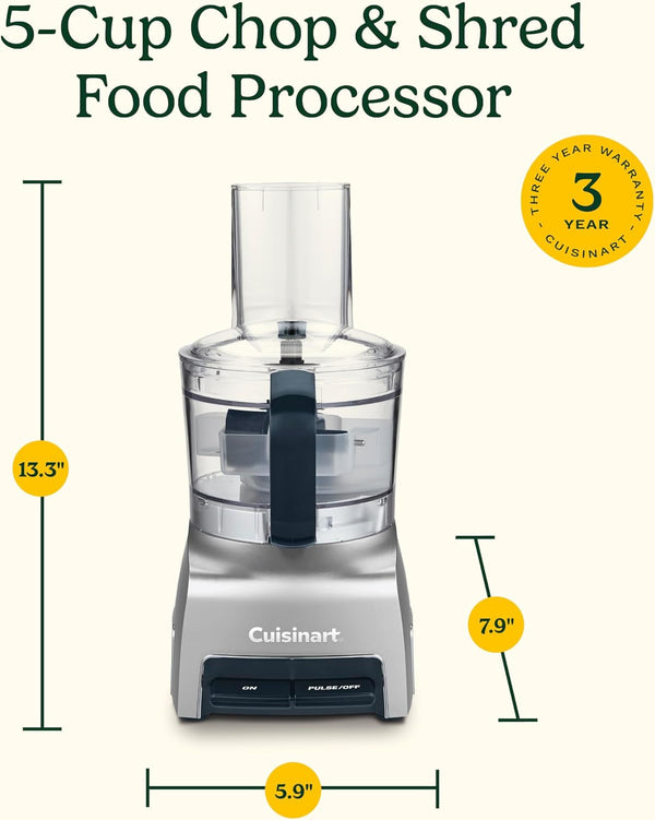 5‑Cup Chop & Shred Food Processor, Compact Food Chopper, Easy‑Store Design, Silver FP-59