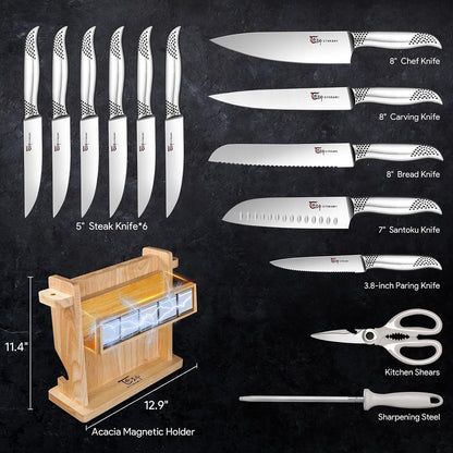 2026 Upgrade Japanese Kitchen Knife Set with Torii-Style Block | 14-Pieces Knife Set for Kitchen, German DIN1.4116 Steel, Ergonomic Handle, Sharp Edge, Magnetic Knife Holder, Ideal Gift9