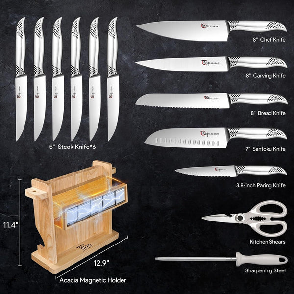 2026 Upgrade Japanese Kitchen Knife Set with Torii-Style Block | 14-Pieces Knife Set for Kitchen, German DIN1.4116 Steel, Ergonomic Handle, Sharp Edge, Magnetic Knife Holder, Ideal Gift9