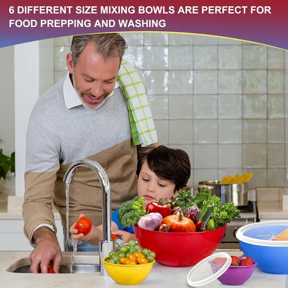 Plastic Mixing Bowls with Lids Set for Kitchen, 6 Set Nesting Bowls for Mixing, Baking, Prepping, Cooking and Serving Food, Mixing Bowls Dishwasher, Microwave Safe8