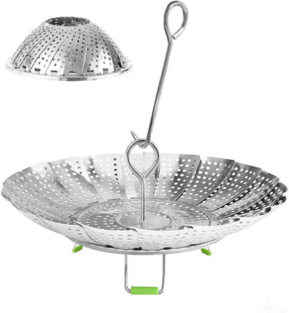 Stainless Steel Steamer Basket, Vegetable Steamer Basket for Instant Pot, Insert for Veggie/Seafood Cooking/Boiled Eggs with Safety Tool - Adjustable Sizes to Fit Various Pots (5.1" to 9.5")1
