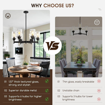 6-Light Black Chandelier 24.6" Farmhouse Chandeliers2