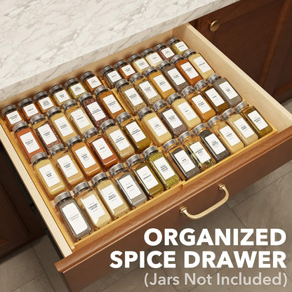 Bamboo Spice Drawer Organizer, (Need 3" Deep Drawer) Expandable 4 Tier Spices Rack for Cabinet, Kitchen Seasoning Storage Insert (Jars Not Included, from 12" to 23" Wide)2
