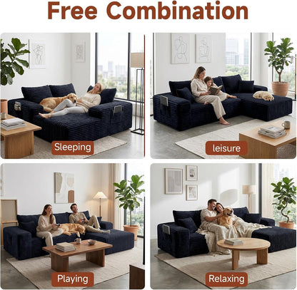 Couch ≈105-Inch L-Shaped Sofa,Boneless Couch with Chaise Black6