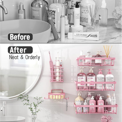 5 Pack Shower Caddy for inside Shower, Pink Bathroom Decor Set6