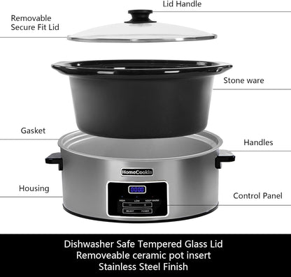 8-Quart Digital Programmable Slow Cooker with Timer - Small Kitchen Appliance for Family Dinners - Serves 10+ People - Heat Settings: Keep Warm, Low and High3