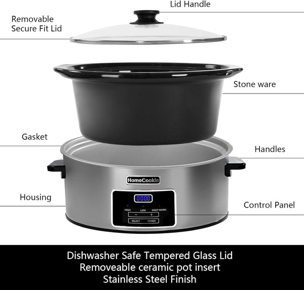 8-Quart Digital Programmable Slow Cooker with Timer - Small Kitchen Appliance for Family Dinners - Serves 10+ People - Heat Settings: Keep Warm, Low and High3