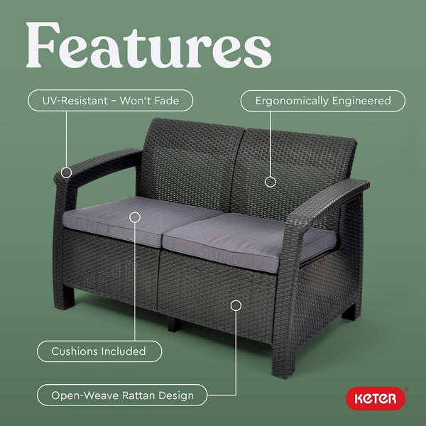Keter Corfu 4 Piece Set All Weather Outdoor Patio Garden Furniture with Cushions, Charcoal6