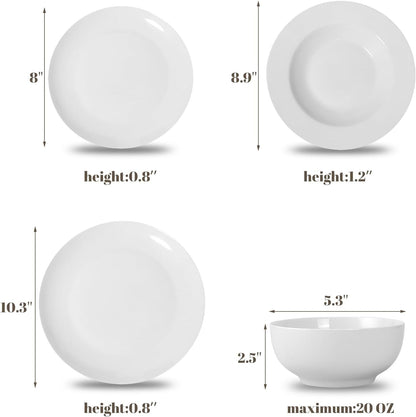 16-Piece Dinnerware Set for 4, White Porcelain Plates and Bowls, Chip Resistant Dishwasher Safe for Family Dining and Daily Use2