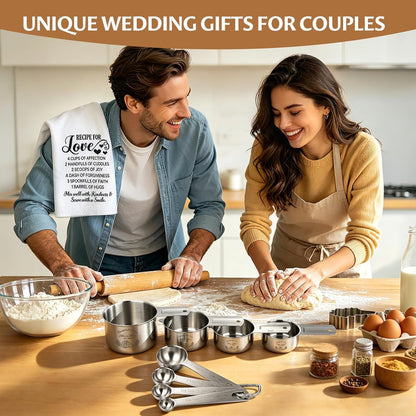 Wedding Gifts for Couples 2026, Bridal Shower Gifts for Bride to Be, Engagement Gift for Newlyweds, Bride Gift, Mr and Mrs Measuring Cups and Spoons Set with Dish Towel6