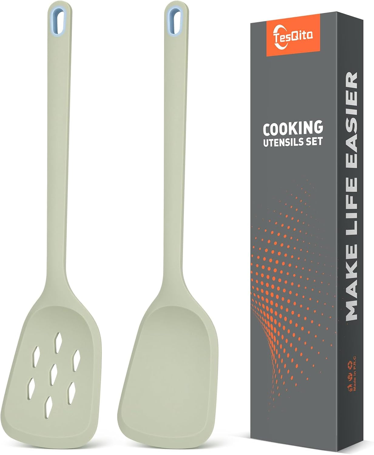 silicone-spatula-set-of-2-pack-heat-resistant-solid-slotted-turner-green
