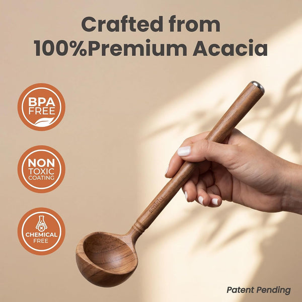 Acacia Wooden Utensil Set with Ceramic Holder & Spoon Rest,12-Piece3