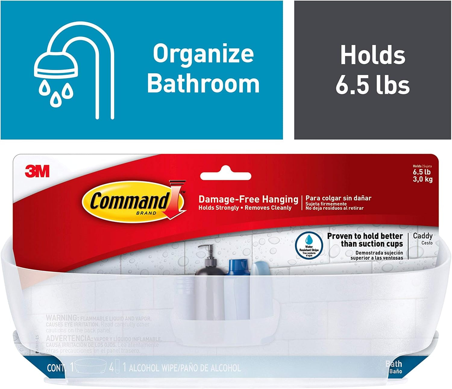 shower-caddy-clear-frosted-1-caddy-4-water-resistant-strips-organize-damage-free