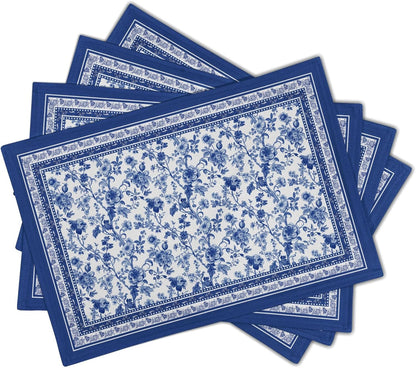 Blue Floral Branches Placemats Set of 4 ，12 X 18 Inch Chinoiserie Table Mats Washable Heat Resistant Linen Fabric Rectangle Place Mat for Indoor Outdoor Kitchen Dining Home Decor2