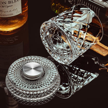 Spinning Whiskey Glasses Set of 4, 9.5 Oz with Rotating Bases, Whiskey Gift | Includes Ice Ball Molds; Ideal for Bourbon, Scotch, Old Fashioned; Gift for Whiskey Lovers8