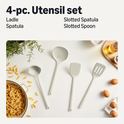Silicone Cooking Spoon, Ladle and Spatula Set, 4-Piece, Slotted, Soft Grip Handle, Bpa-Free, Dishwasher-Safe, Linen Gray2