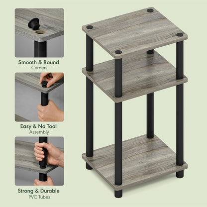 JUST Toolless 3-Tier Side Table, Open Shelf End Table, French Oak | Soft-Corner, Night Stand, Bedside Table, for Living Room, Bedroom, Bathroom4