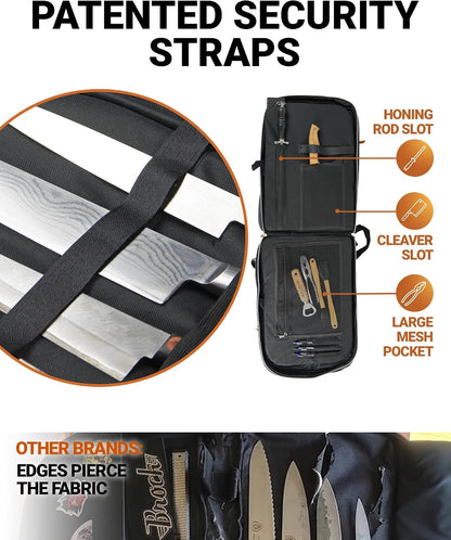Chef Knife Bag | Premium Knife Case | Waterproof Material | Chefs Case with 30+ Pockets for Knives & Utensils | Culinary Gifts for Chefs & Students | Sturdy Travel Knife Bag (Black)3