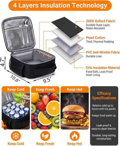 Lunch Box Insulated Lunch Bag for Men Teen Kids Boys Adult Portable Stylish Small Lunchbox Special Design for Working Office School Picnic (Black 6L(Without Shoulder Straps))4