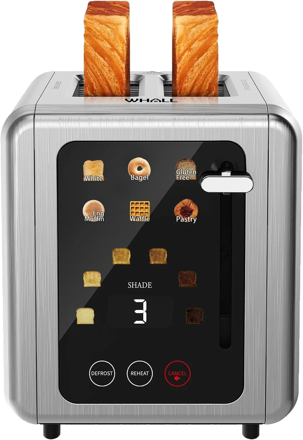 2-slice-toaster-smart-full-touch-screen-extra-wide-slots-silver-stainless-steel-6-shade-settings-reheat-defrost-mute-standby-cancel-bread-bagel-gluten-free-waffle-pastry-digital-timer