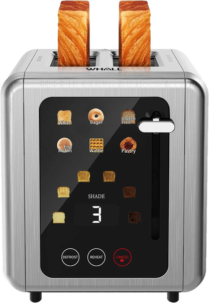 2 Slice Toaster, Smart Full Touch Screen, Extra Wide Slots, Silver | Stainless Steel, 6 Shade Settings, Reheat/Defrost/Mute/Standby/Cancel, Bread Bagel Gluten-Free Waffle Pastry, Digital Timer1