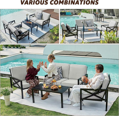 4 Piece Patio Furniture Set Metal Patio Conversation Set, 5.5"Cushion Grey8
