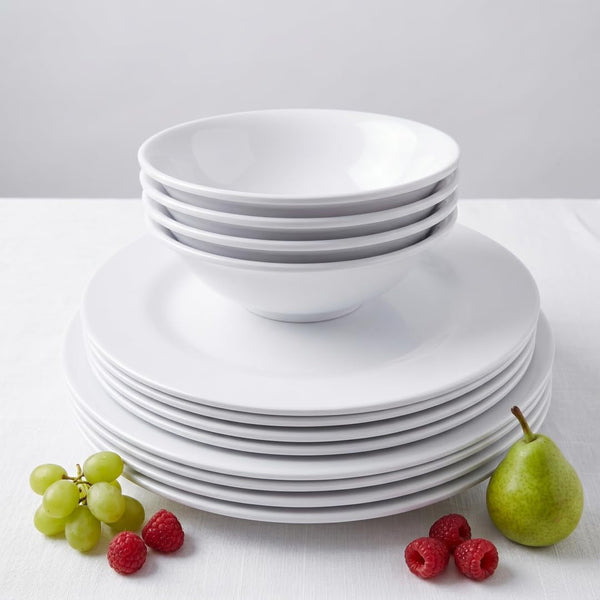 Melamine Dinnerware Sets-12 Pcs Dinner Dishes Set for 4,White Melamine Dinner Plates Set of 12,Rv White Plates Set, Kitchen Plates and Bowls Set,Dishwasher Safe, Unbreakable,Lightweight8